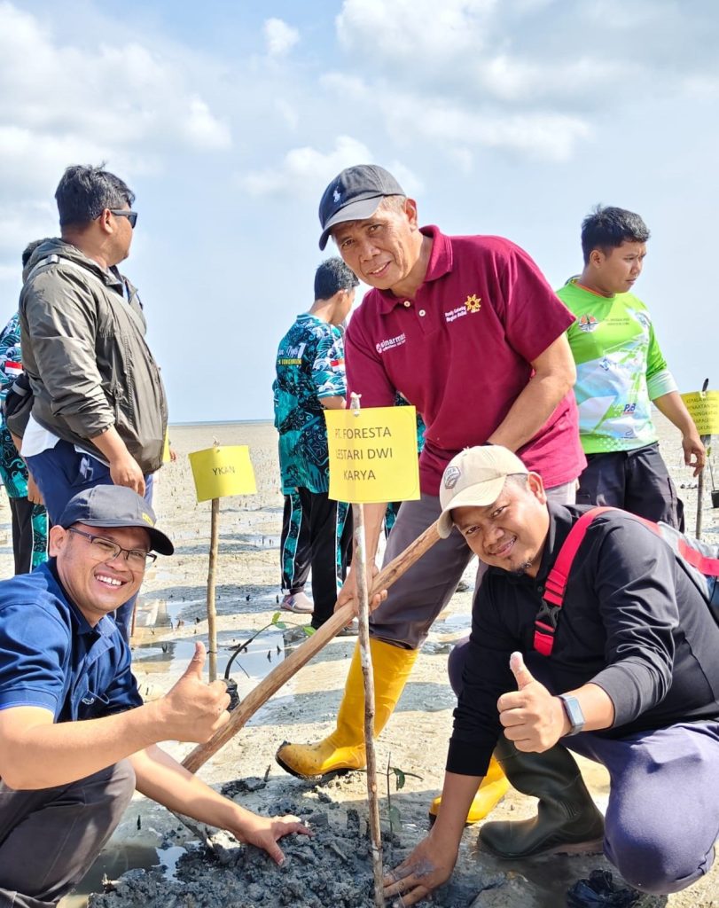 Representatives of PT Foresta Lestari Dwikarya and PT Palmindo Billiton Berjaya joined various stakeholders in planting mangroves as part of World Mangrove Day 2026 commemorations